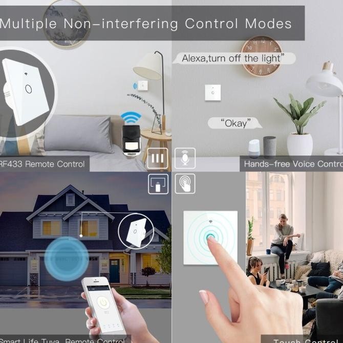 Tuya Saklar Lampu Pintar Wireless WIFI & RF 433Mhz Smart Home
