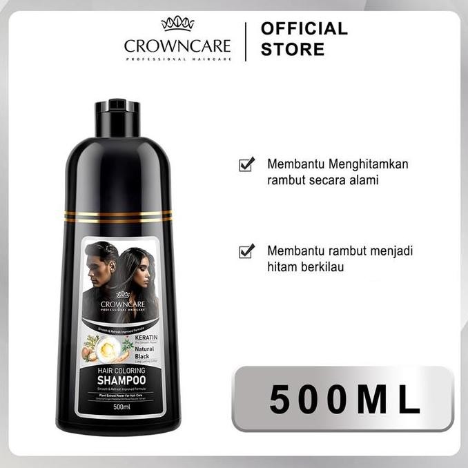Original CrownCare Hair Coloring Shampoo 500ml - Sampo Penghitam Rambut Beruban & Perawatan Uban Her