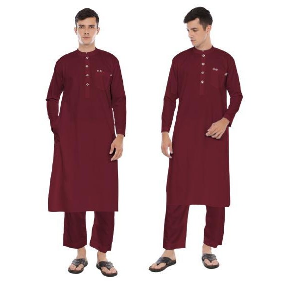 Sg Gamis Muslim Pria Pakistan Setelan Lengan Panjang Polos