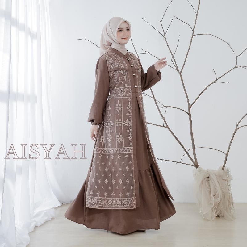 Ef Dress Gamis Brokat Wanita Terbaru Tile Elagan Crinkle Airflow Premium - Aisyah By Errina Boutique