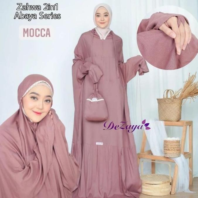 Jual Mukena Terusan Polos Renda Bali 2In1 Jumbo Rayon Dewasa Abaya Zahwa