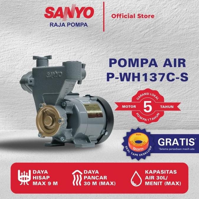 Original Pompa Air SANYO P-WH137C-S Sumur Dangkal Non Otomatis 125W Mesin Air Rumah