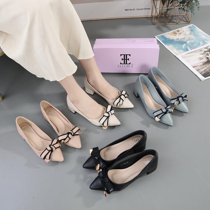 Ellora El-3551 Sepatu Kerja Wanita Chunky Heels Import Sport Pita Original Dan Terpercaya