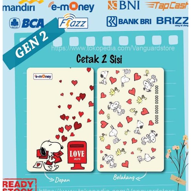 

KARTU EMONEY KARTUN GAMBAR SNOPPY KOTAK SURAT VALENTAIN MANDIRI BRI BNI BCA 2 SISI
