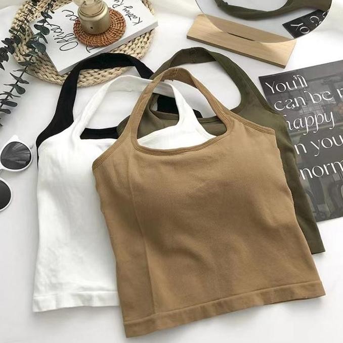 Ninabobo BR186 Tanktop Wanita Tank Top U-Neck Halter Necktie Tanpa Kawat With Busa