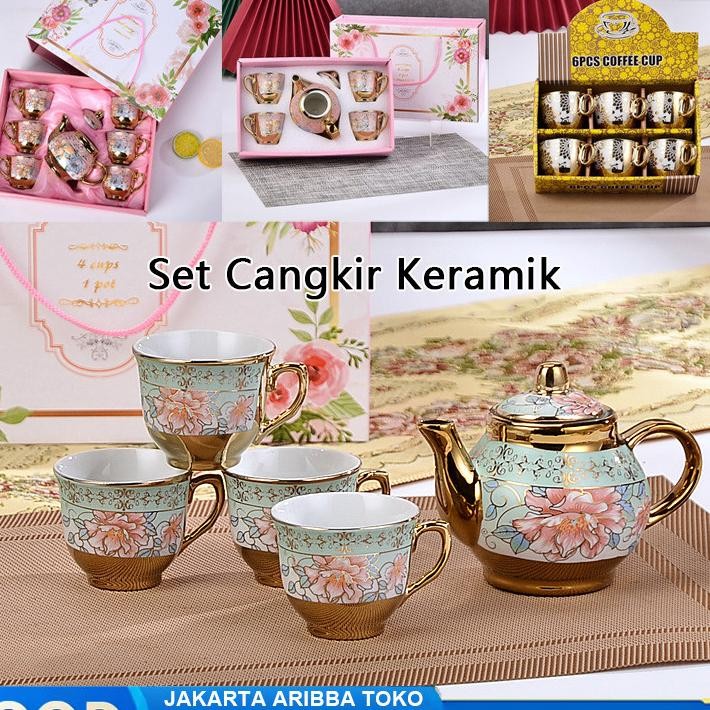 4 Styles Set Teko Cangkir Dan Piring Keramik European Classic Style Hampers Kado Cangkir Keramik Set