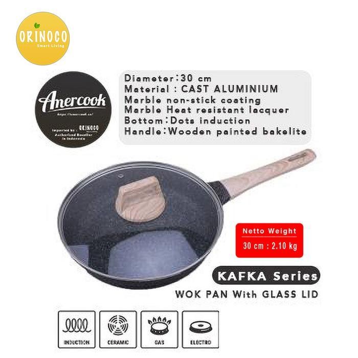 Wajan Penggorengan Amercook Wok Pan Cast Aluminium Anti Lengket 30Cm