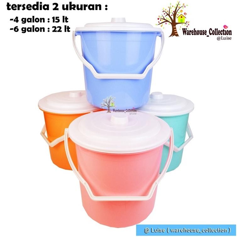 Terlaris Ember Pastel 4 Galon (15 Liter)/ 6 Galon(22 Liter)/Ember Tutup Warna Warni /Ember Tebal Pas