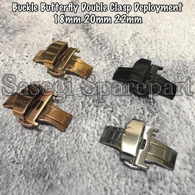 Buckle Butterfly Double Clasp Deployment 18Mm- 22Mm Gesper Tali Jam