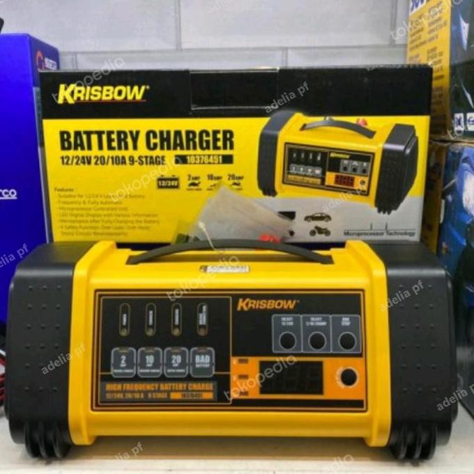 Charger Accu Krisbow Charger Baterai Aki Mobil 12/24 Volt 20/10A