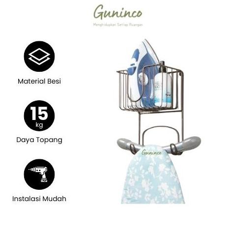{Guninco} Rak Setrika Gantung Besi / Rak Setrika Dinding Tempel Premium / Tempat Setrika Hemat Tempa