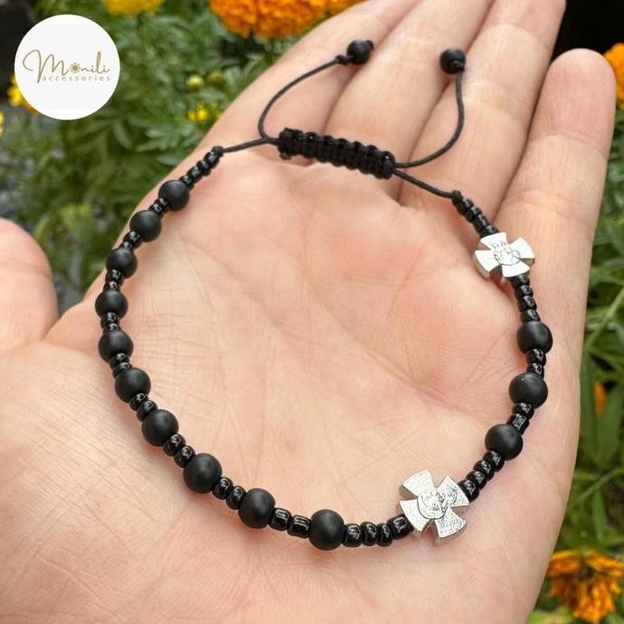 Gelang Rosario Doff Onyx 4Mm Dengan Konektor Salib - Tali Serut