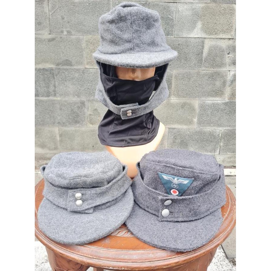 Topi M43 Field Cap Lapangan Feldmutze Jerman German Ss Wehrmacht Wool Stone Grey