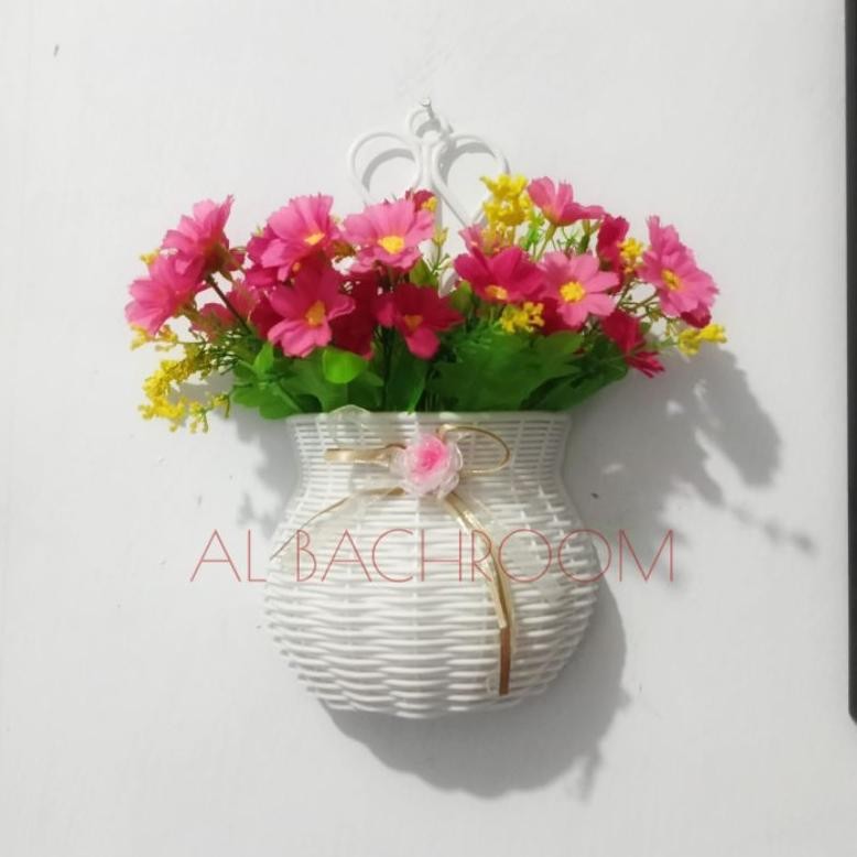 Bunga Daisy Kupu Kupu Vas Rotan Plastik Dinding Pita Bunga Hias Ruang Tamu Rumah RB6032 Nugi