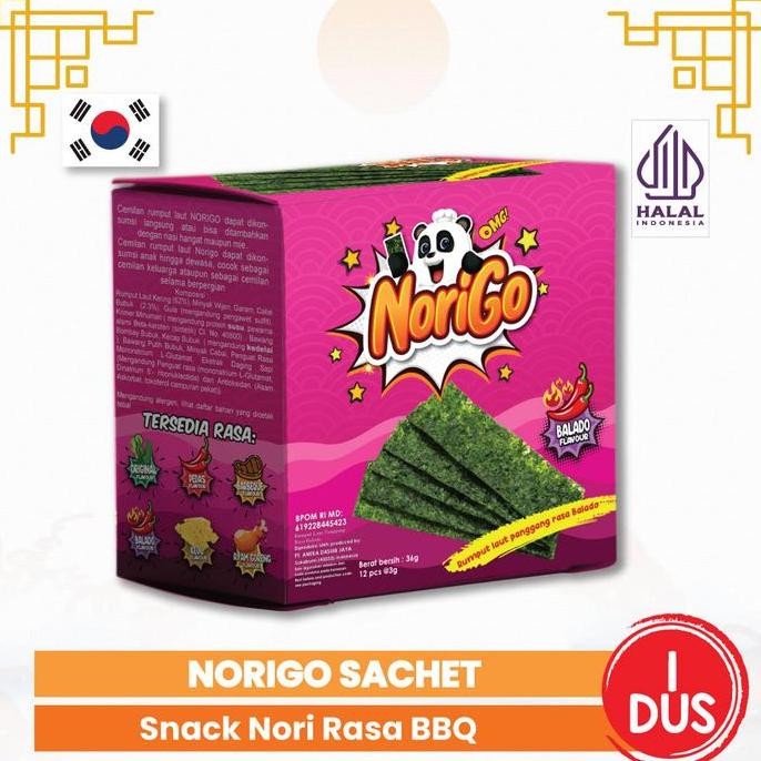 

JB Norigo 1 DUS FREE 10 PCS/ / Nori Sachet Seaweed Snack 3g Rumput Laut Halal Rasa Balado None