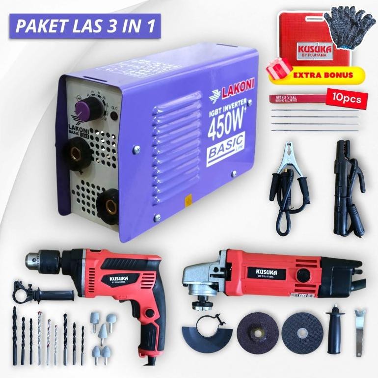 Terlaris Paket Combo Mesin Las Lakoni 450Watt + Bor Gerinda Koper Set Kusuka