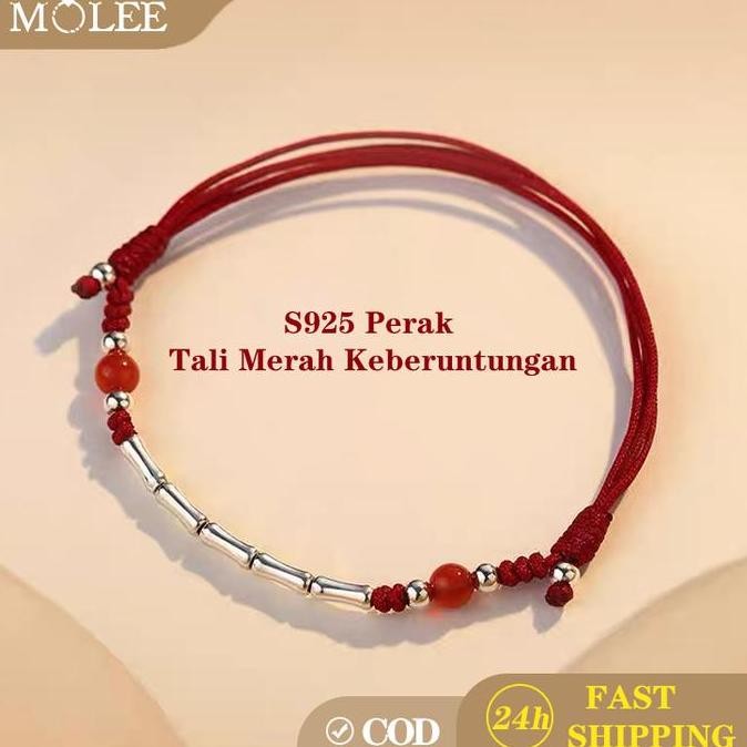 SALE MOLEE GELANG JALINAN MERAH S925 GELANG BAMBU PERAK GELANG PASANGAN PRIA DAN WANITA,GELANG JALIN