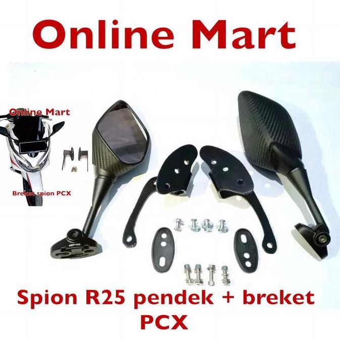 spion PCX variasi R25 R3 pendek karbon plus breket seo samping