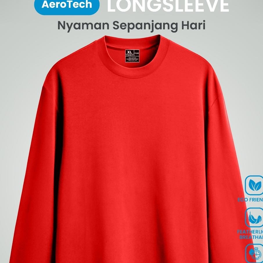 Flox Kaos Lengan Panjang Pria Kaos Merah Kaos Plos Pria Lengan Panjang