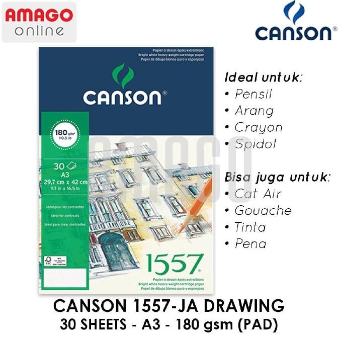 

CANSON 1557-JA Drawing - 30 sheets - A3 (29,7 X 42 Cm) - 180G (Pad) - 204127415 Nugi