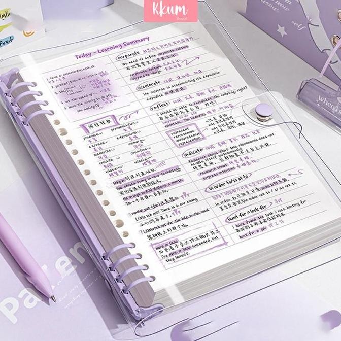 

Tersedia Notebook B5 Binder Aesthetic Korea - Buku Tulis Lucu Loose Leaf Ring B5