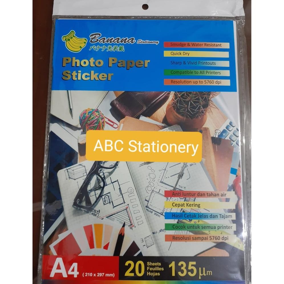

Kertas foto Photo Paper Sticker Banana 135 gsm A4 (20 lbr) Nugi