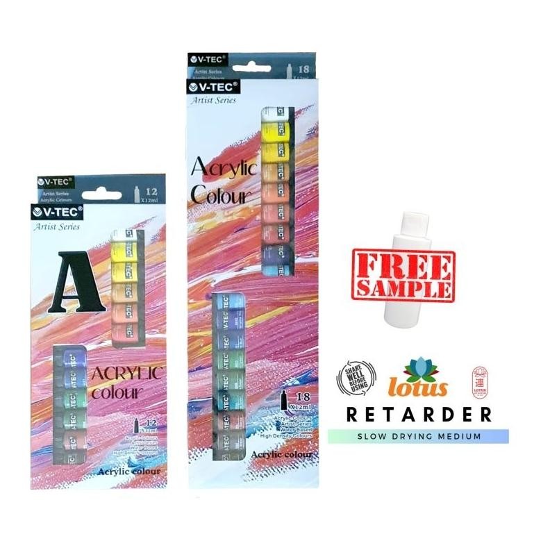 

V-TEC Acrylic Colour set 12 warna x 12ml tube Nugi