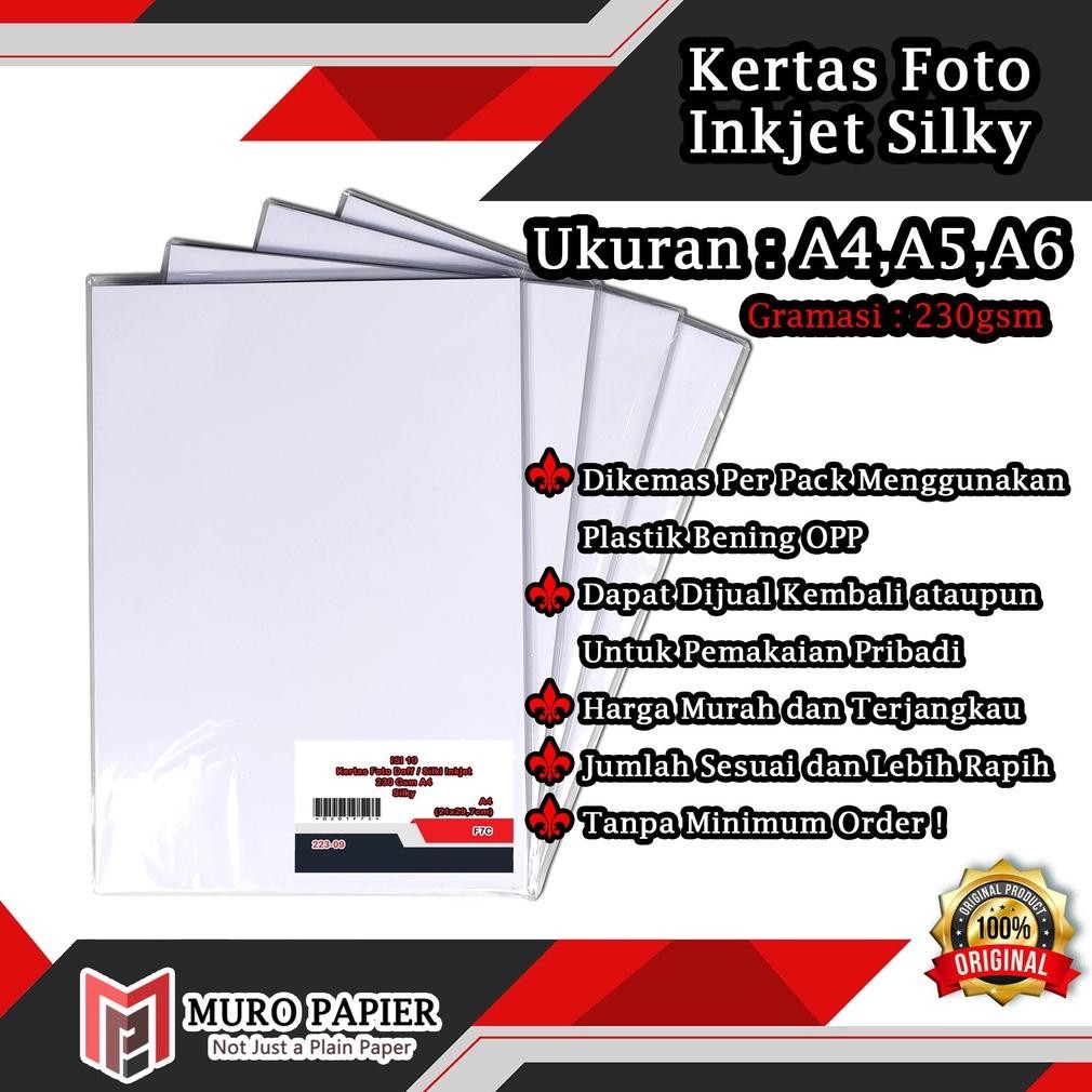 

( PER PAK - ISI 10 ) Kertas Foto Inkjet Silky Doff 230 gsm A4 A5 A6 - by Muro Papier Nugi