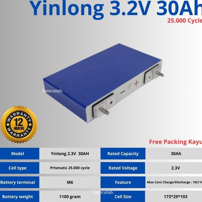 Baterai Lto 2.3V 30Ah 25.000 Cycle Maximum 300A Discharge