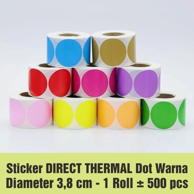 

Sticker Direct THERMAL Label Dot Warna 38 mm Stiker Print Thermal Bundar Polos Diameter 3,8 cm (500pcs/roll) Nugi