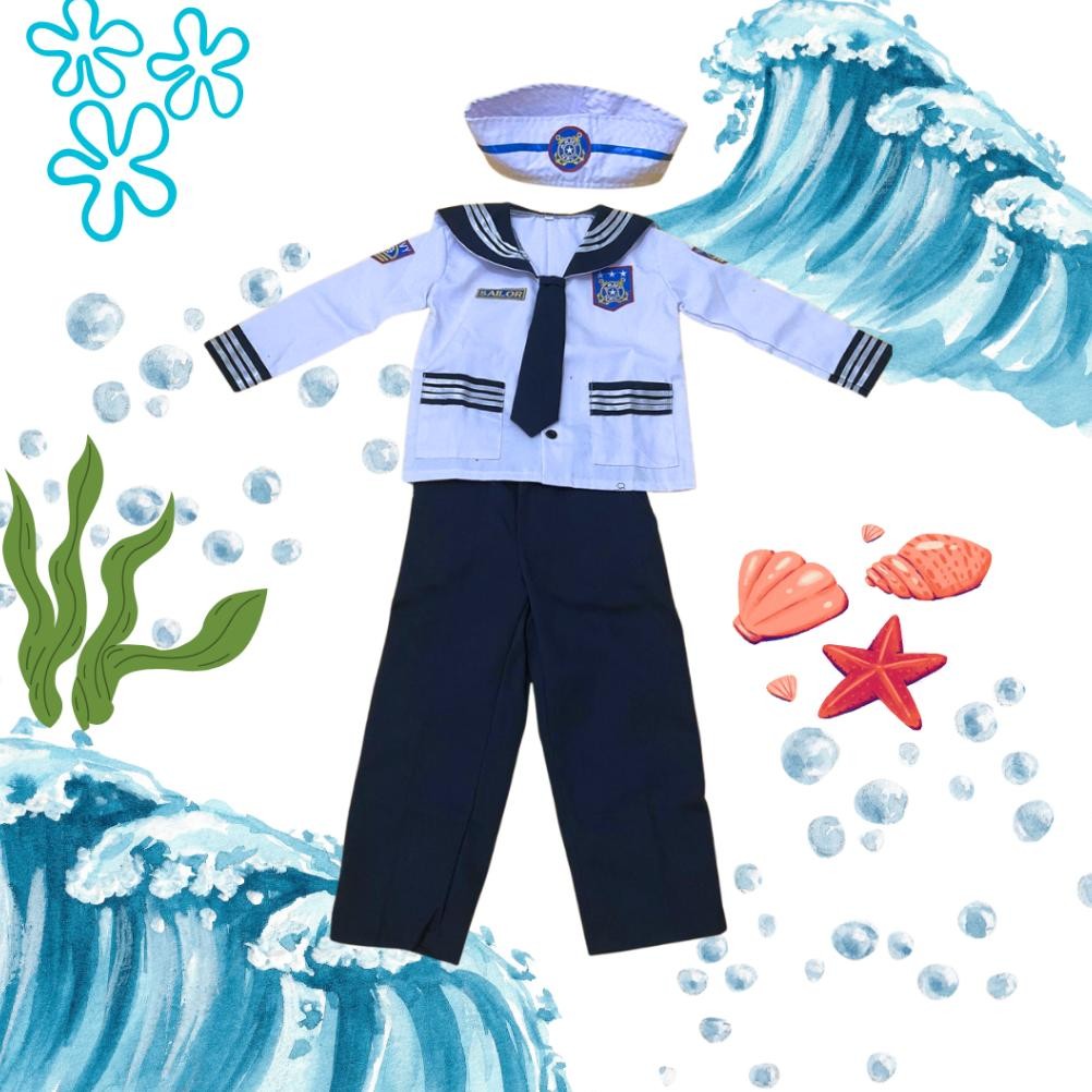 Kostum Baju seragam pelaut sailor popeye popaye cilik anak nahkoda kapal anak pakaian setelan set ju