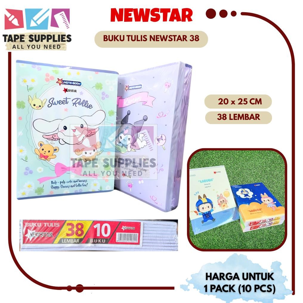 

BUKU TULIS (NEW STAR) KARAKTER LUCU 38 LEMBAR / BUKU TULIS SEKOLAH (1 PACK (ISI 10PCS) Nugi
