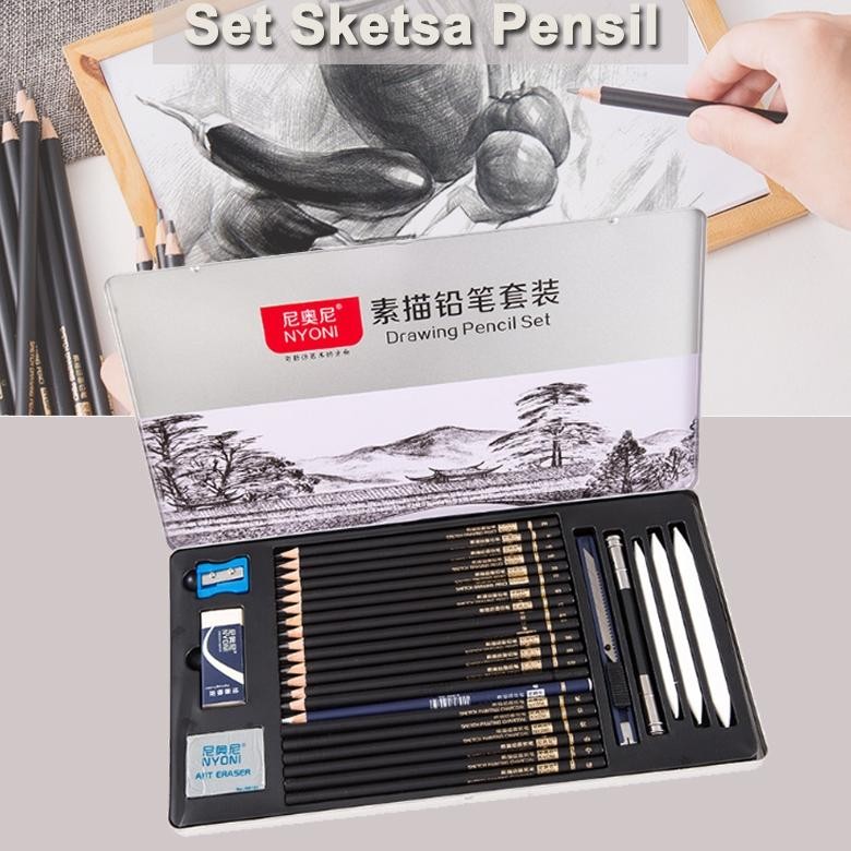

Set 29pcs Lukis Sketsa Lengkap Paket Drawing Pencil Gambar Metal Tin Box Pensil Gambar Nugi