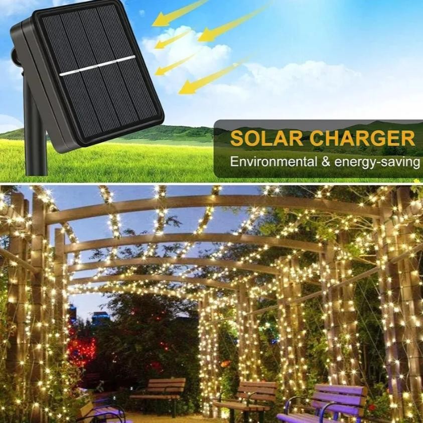 Lampu Hias 200 LED Panjang 22 Meter Tenaga Surya Tahan Air / Lampu Hias Luar Ruangan Kelap Kelip 22M