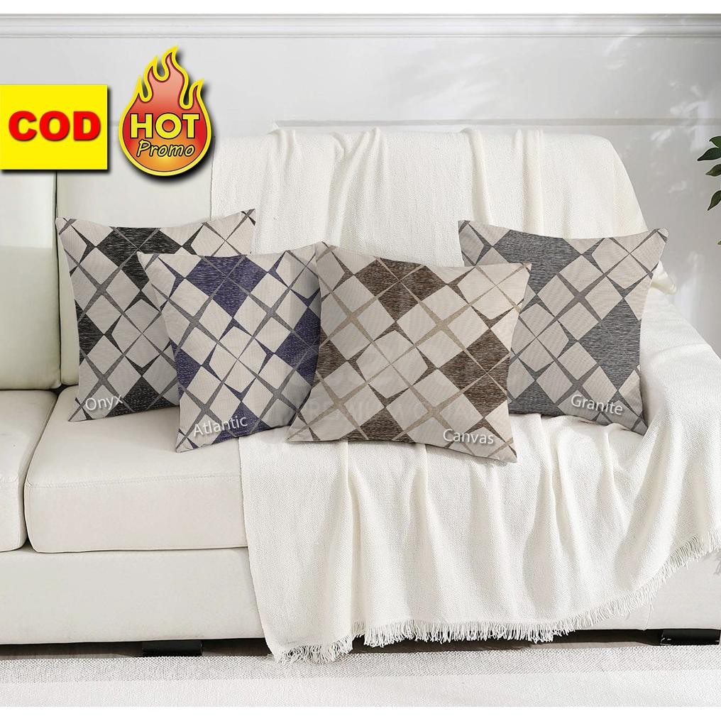 Sarung Bantal Sofa Kursi Tamu Premium fazha Motif Geometris Cream Abu Biru hitam tua 30 35 40 45 50 