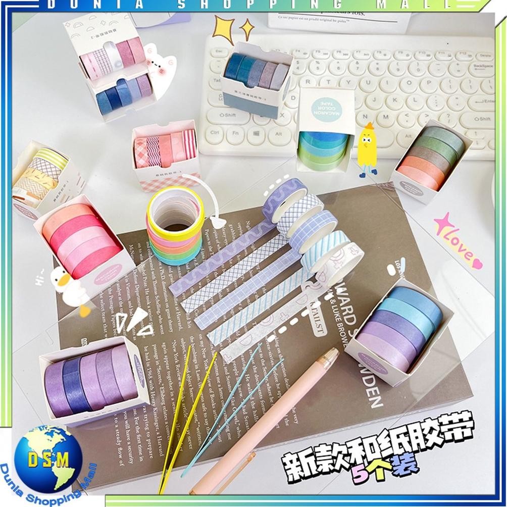 

Rd1- Dsm Masking Tape Set 5Pcs Essential Collection Isi 5 Selotip Bahan Kertas Washi Warna Warni
