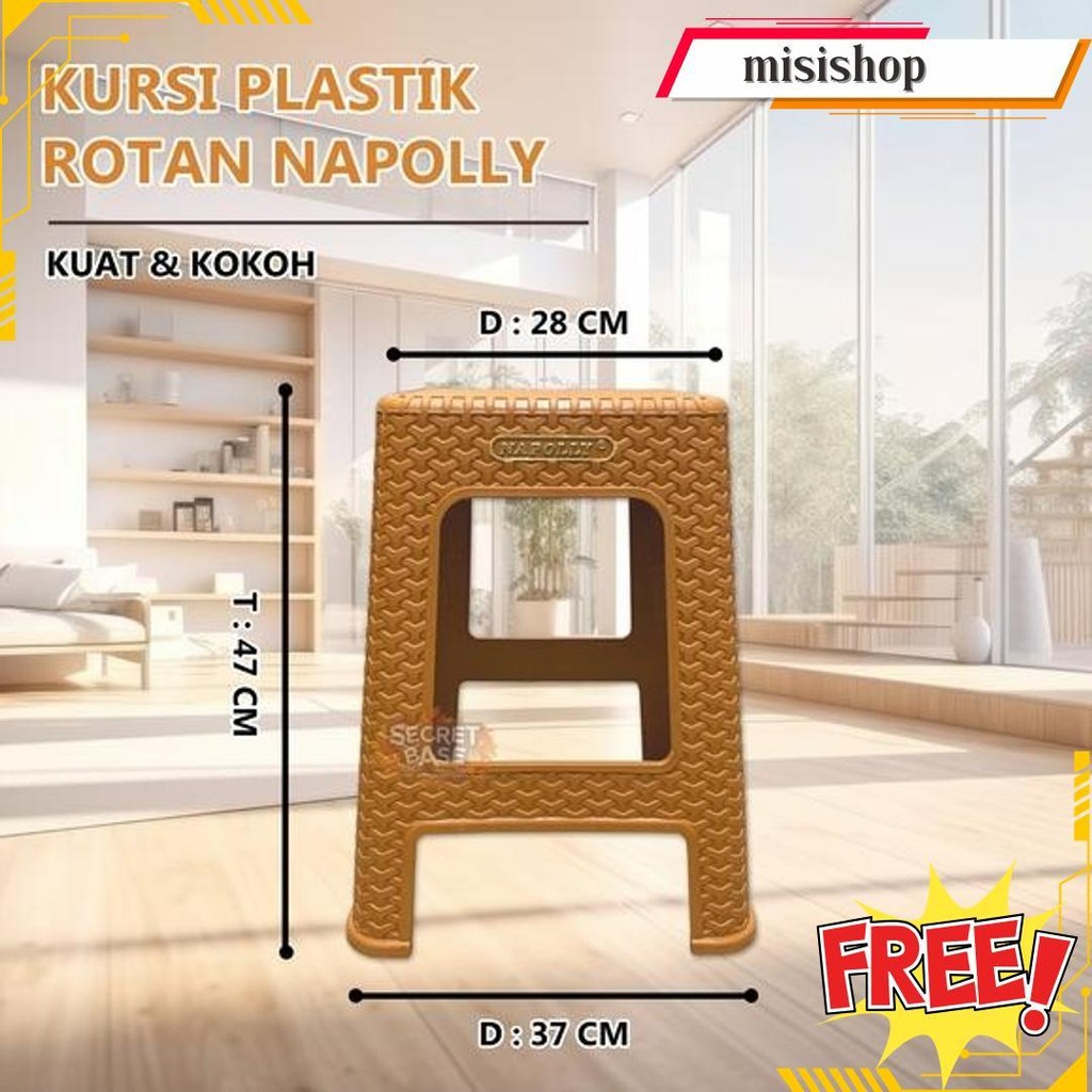 Napolly Kursi Krs 3Y3 - Kursi Rotan Bangku Plastik / Kursi Bakso Duduk Bisa Cod