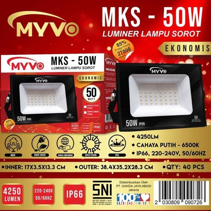 Myvo Lampu Sorot Floodlight Led 50W 50 Watt Cahaya Putih Bagus