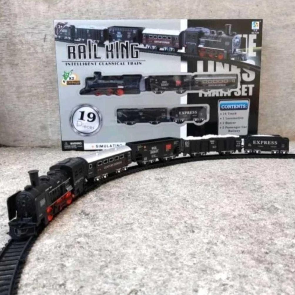 Sa-324 Jumbo Mainan Rail King 19Pcs Mainan Kereta Api 5 Gerbong Lokomotif Train Track Railking Maina