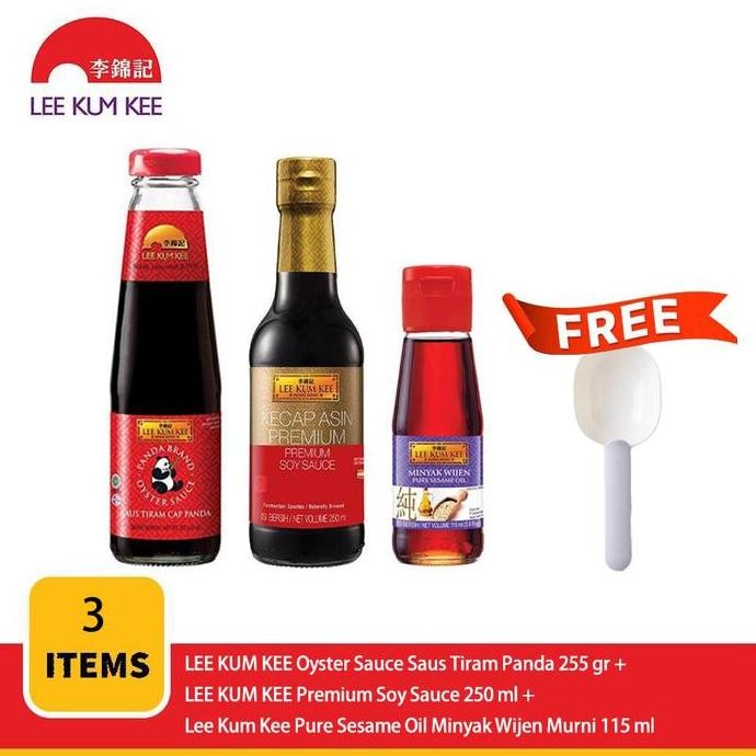 

Promo Bundle Saus Lee Kum Kee: Oyster Sauce 255gr + Soy Sauce 250ml + Minyak Wijen 115ml + Sendok Takar