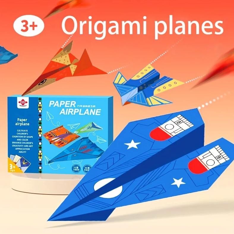 

36 Sheets Children'S Paper Airplane Origami Set 12 Models Diy 3D Colored Papers Stem Science Kit For Kids Handmade Craft Kit Toy