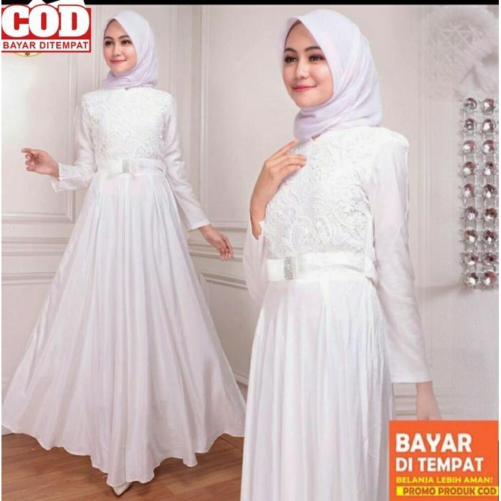 GKI Haura Dress Gamis Putih Terbaru  Crepe Premium Gamis Wanita Elegan Fashion Muslim  Dewasa Gamis 