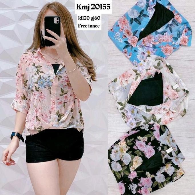 BLOUSE SIFON FREE INNER WANITA|ATASAN 2IN1|ATASAN KEKINIAN|BLOUSE BUNGA|BLOUSE POLOS