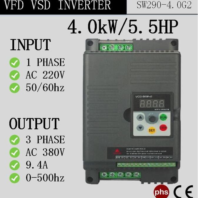 Vsd Vfd Inverter Input 1 Phase 220Vac Output 3 Phase 380Vac