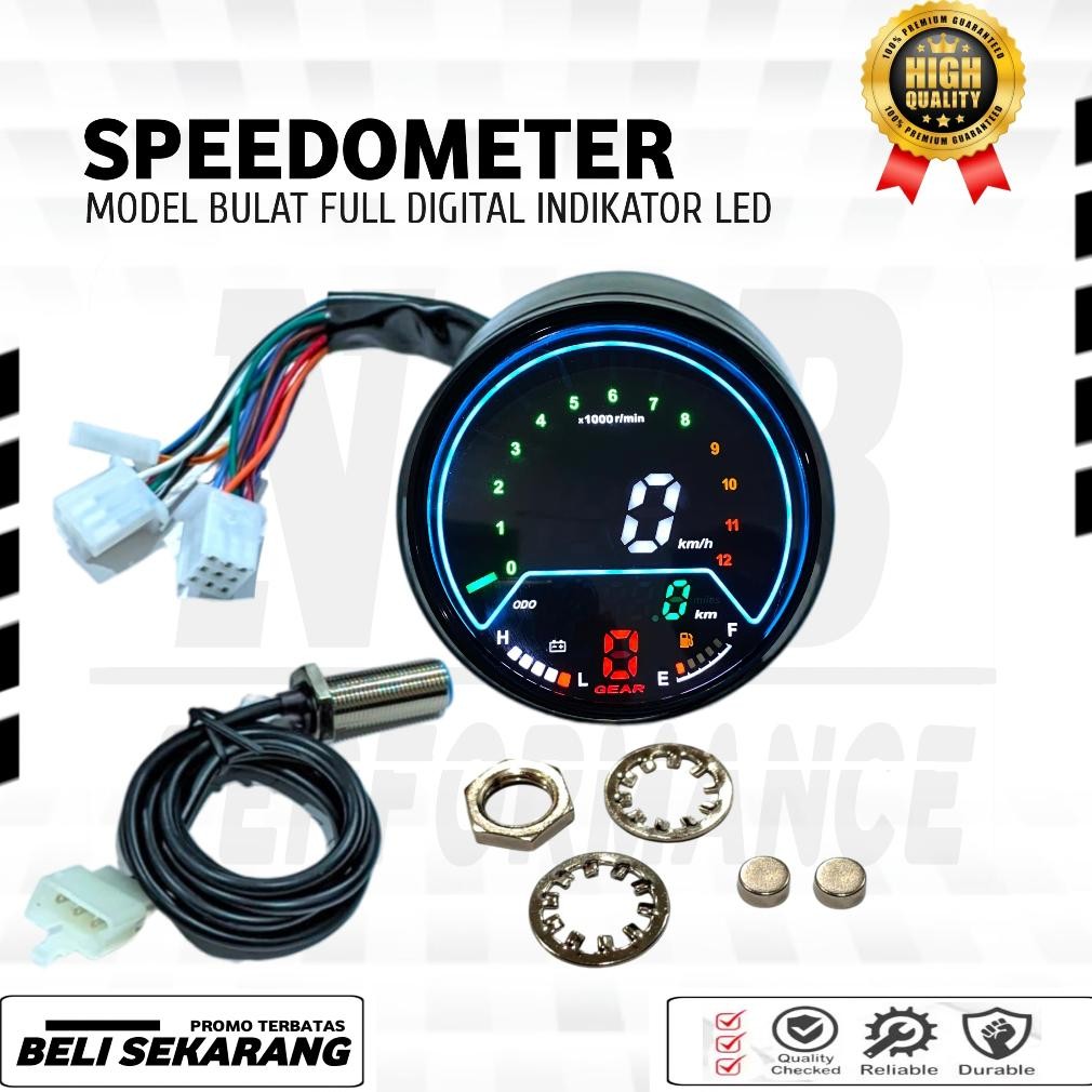 SPEEDOMETER BULAT KILOMETER LED DIGITAL FULL INDIKATOR KOMPLIT SPEEDO METER BABON BULAT JAPSTYLE HAR