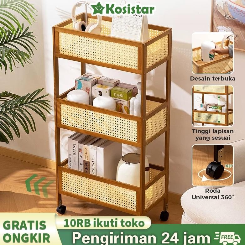 Kosistar Rak Kamar Tidur Dapur Troli Kamar Mandi Rak Penyimpanan IKEA Serbaguna Putih Beroda Rak Pen