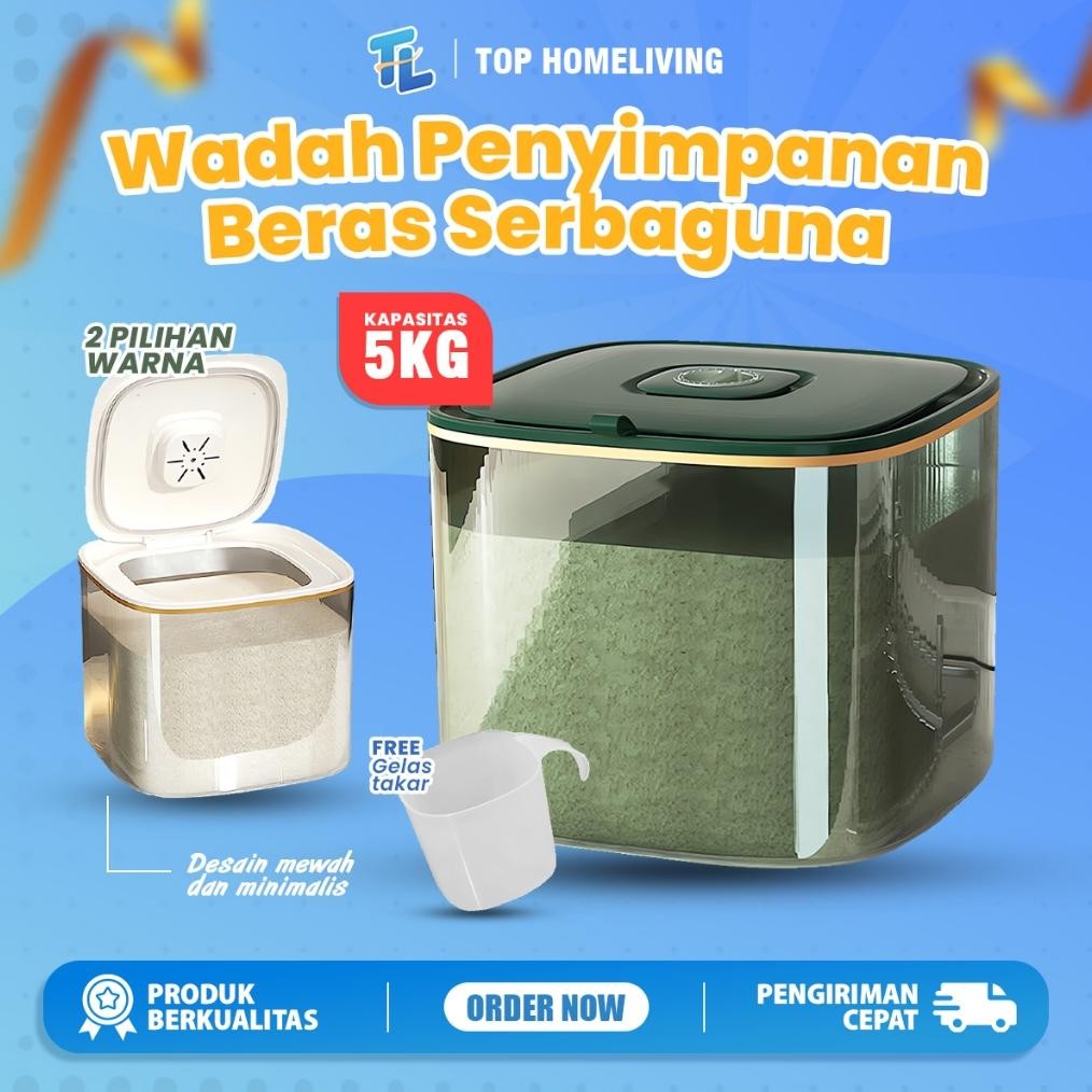 Rice Dispenser Kotak Beras Wadah Tempat Penyimpanan Beras Bulat Aesthetic Wadah 5kg