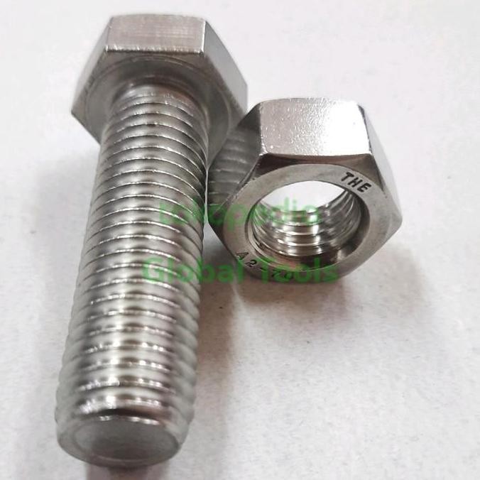 Baut Mur Ss M20 X 100 Baut Kunci 30 Ss304 Hexagon Stainless M20X100