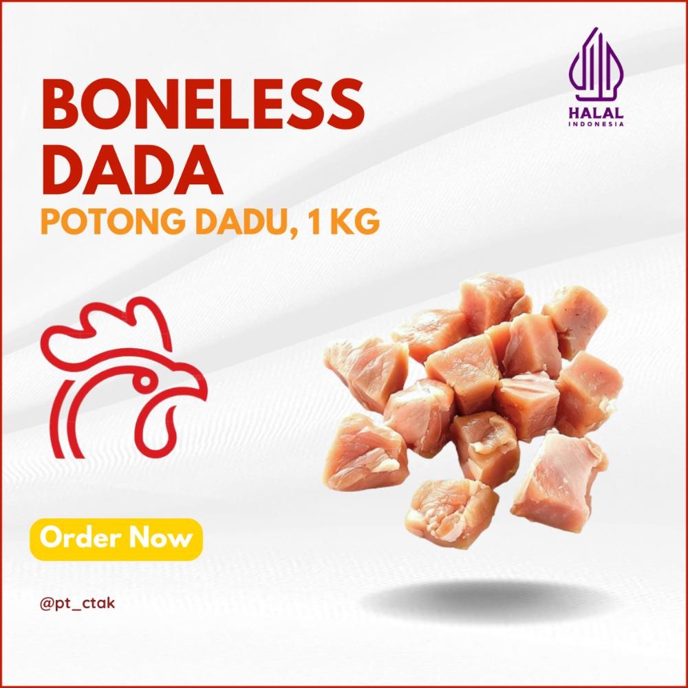 

Daging Ayam Fillet Boneless Dada Murni Potong Dadu ( FRESH & FROZEN ) Kemasan 1kg aSt