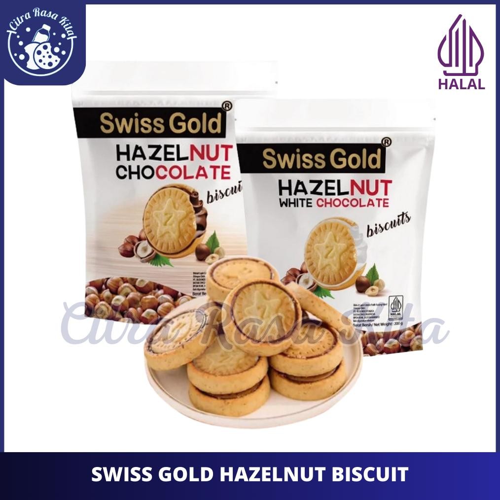 

Swiss Gold Hazelnut Chocolate & White Chocolate Biscuit / Hazelnut Coklat Biskuit 200gr aSt